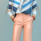 3D illustration of woman in striped jacket and peach trousers