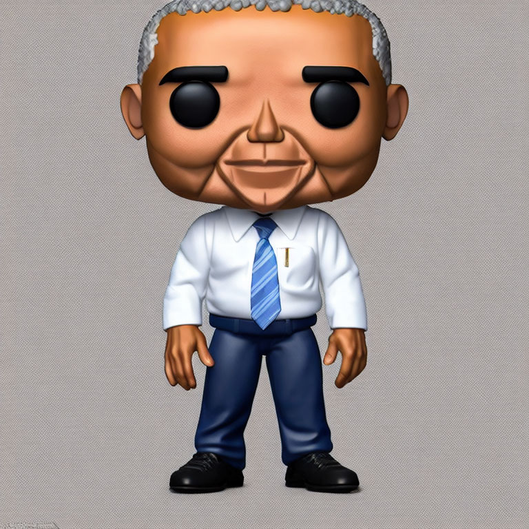 Stylized man figurine with grey hair, white shirt, blue tie, and black pants