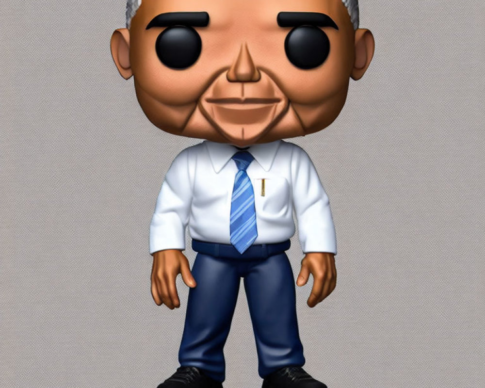 Stylized man figurine with grey hair, white shirt, blue tie, and black pants