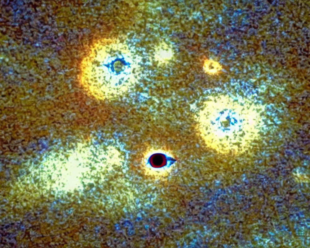 Bright cosmic objects with dark circle and light ring: a composite image.