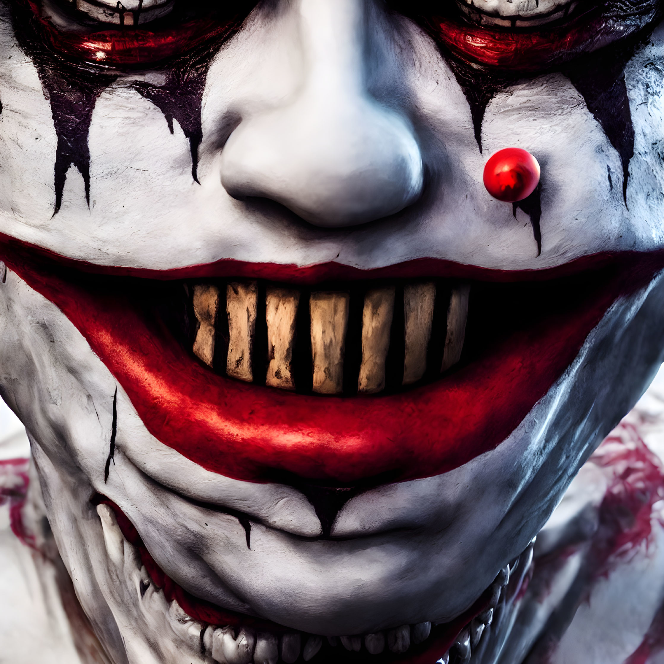 Detailed Close-Up of Exaggerated Clown Face Features