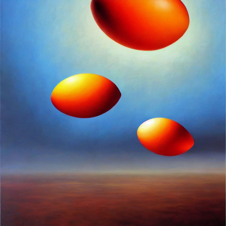 Orange-Red Ellipsoids on Gradient Background of Earthy Tones to Blue Sky