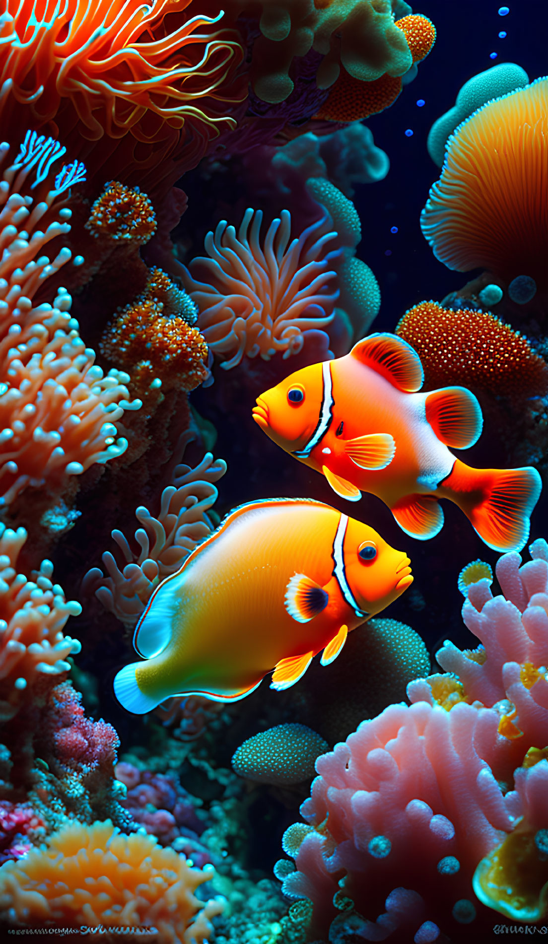 Colorful Clownfish Swimming in Vibrant Coral Reef