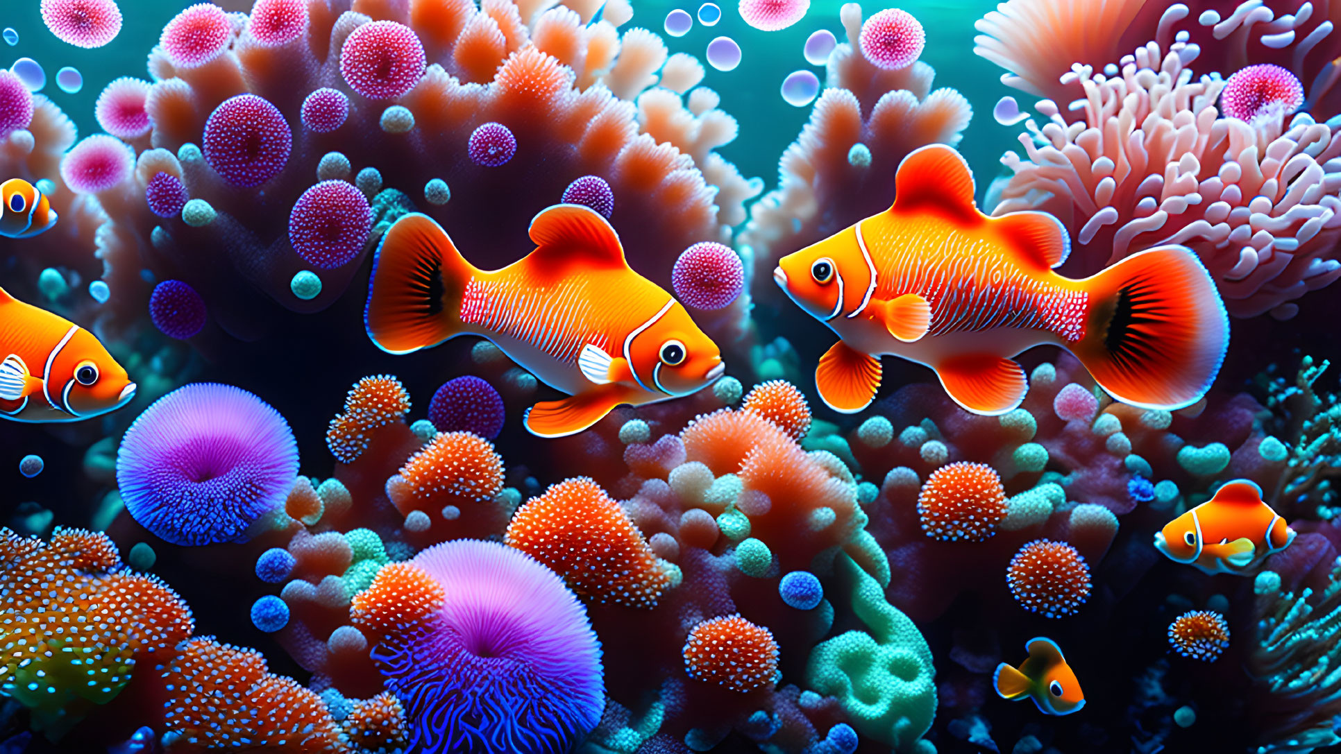 Colorful Clownfish in Vibrant Underwater Coral Scene