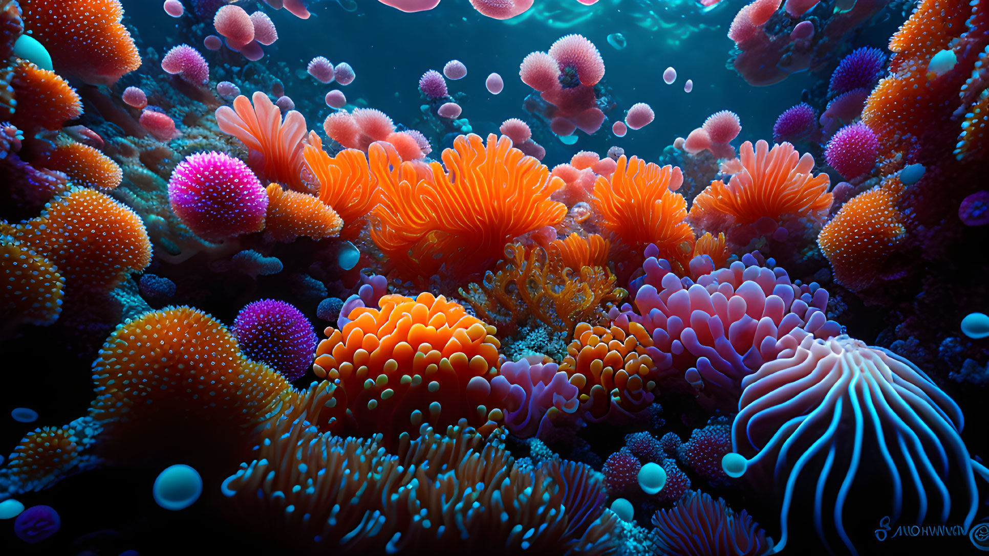 Colorful Underwater Coral and Sea Anemones Display Variety of Textures