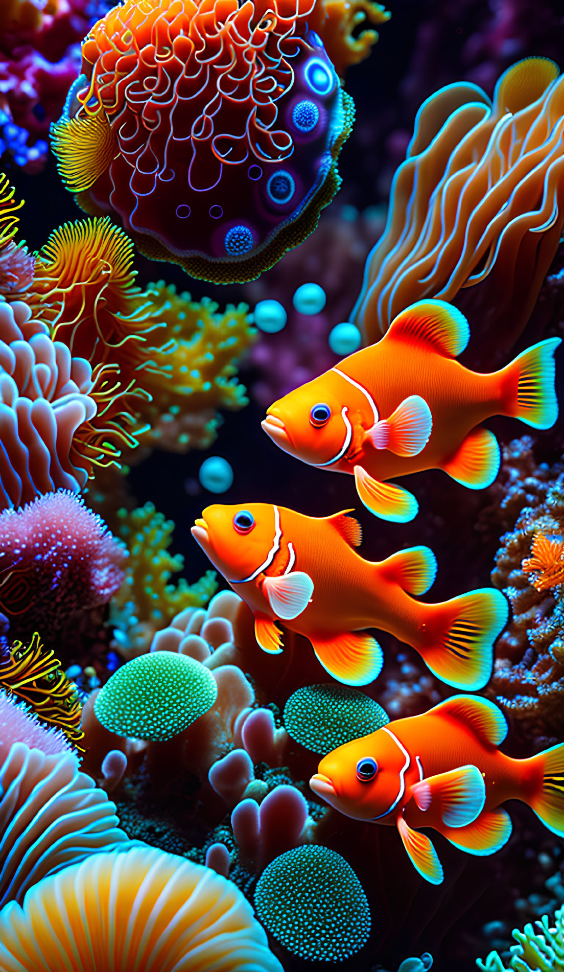 Colorful Clownfish in Vibrant Underwater Coral Scene