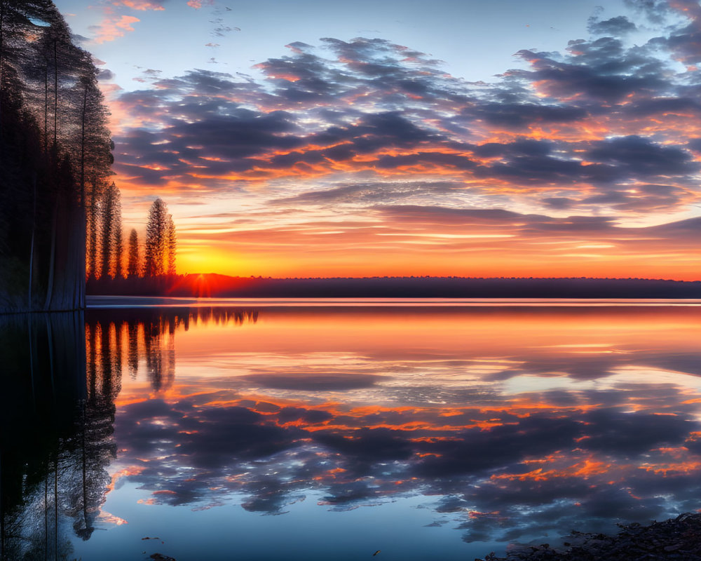 Serene Lake Sunrise with Orange Reflections