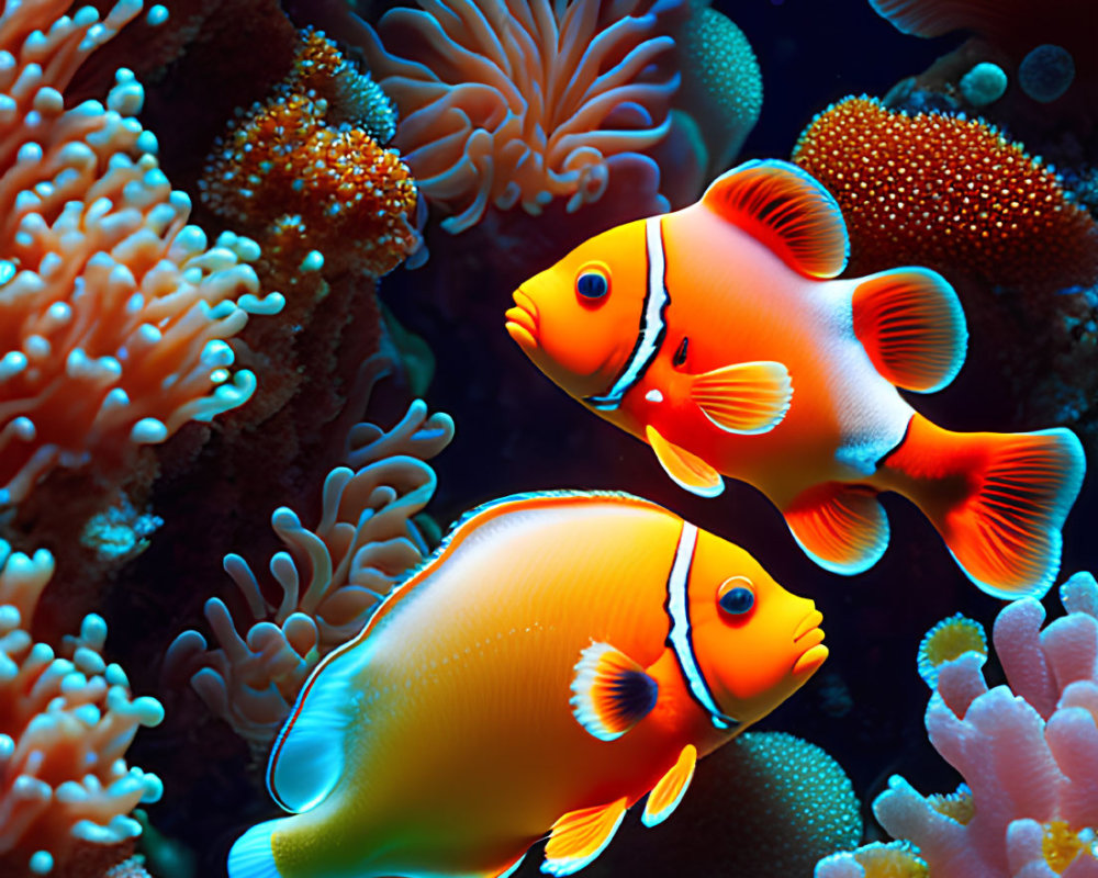 Colorful Clownfish Swimming in Vibrant Coral Reef