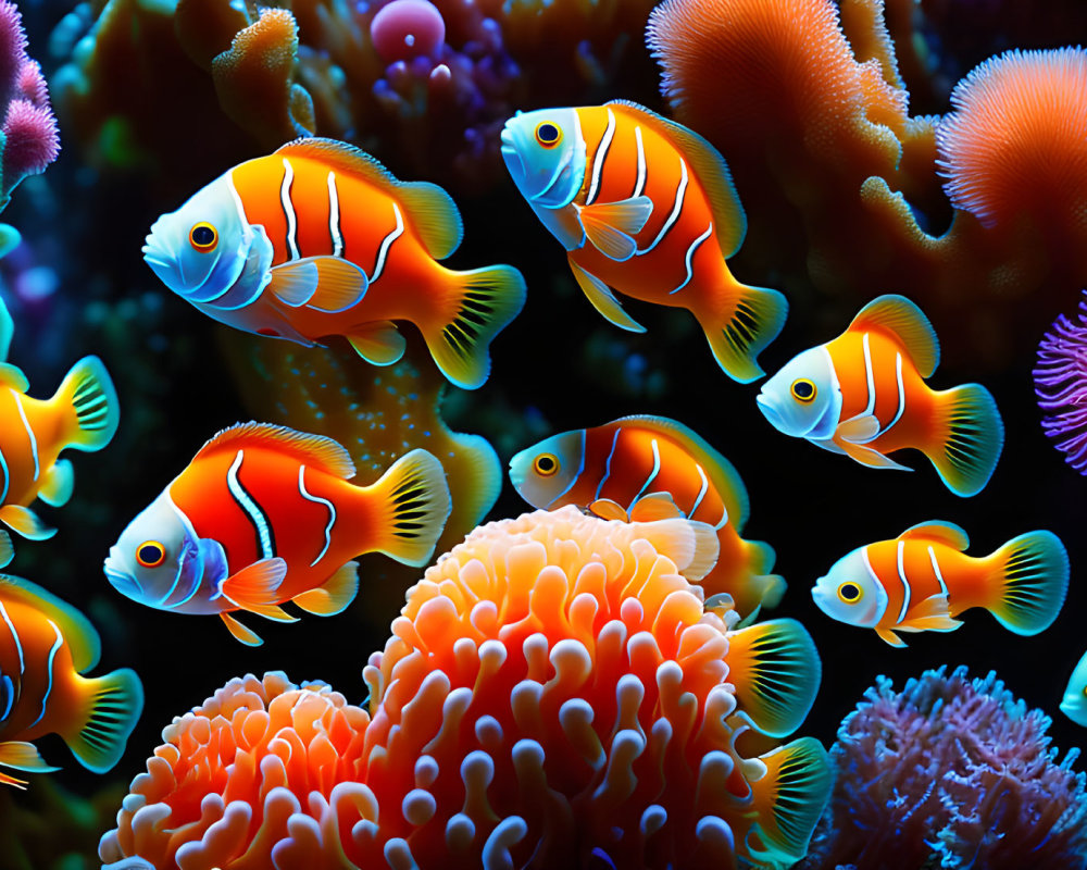 Colorful Clownfish in Vibrant Underwater Coral Scene