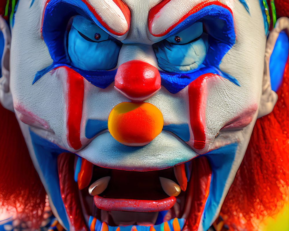 Detailed Close-Up of Scary Clown with Exaggerated Features