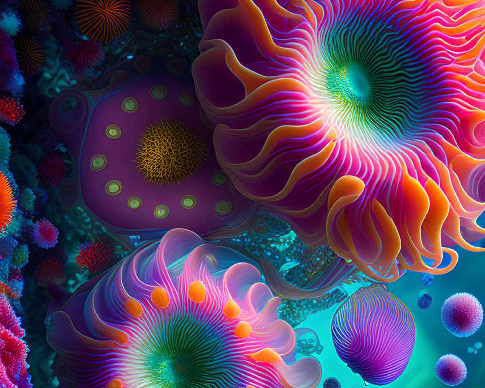 Colorful Underwater Digital Art with Jellyfish and Coral Structures