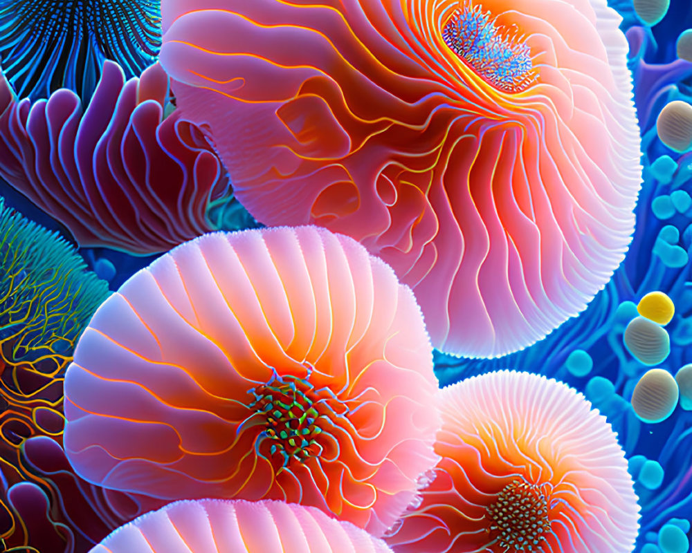 Colorful Coral Organisms in Vibrant Underwater Scene