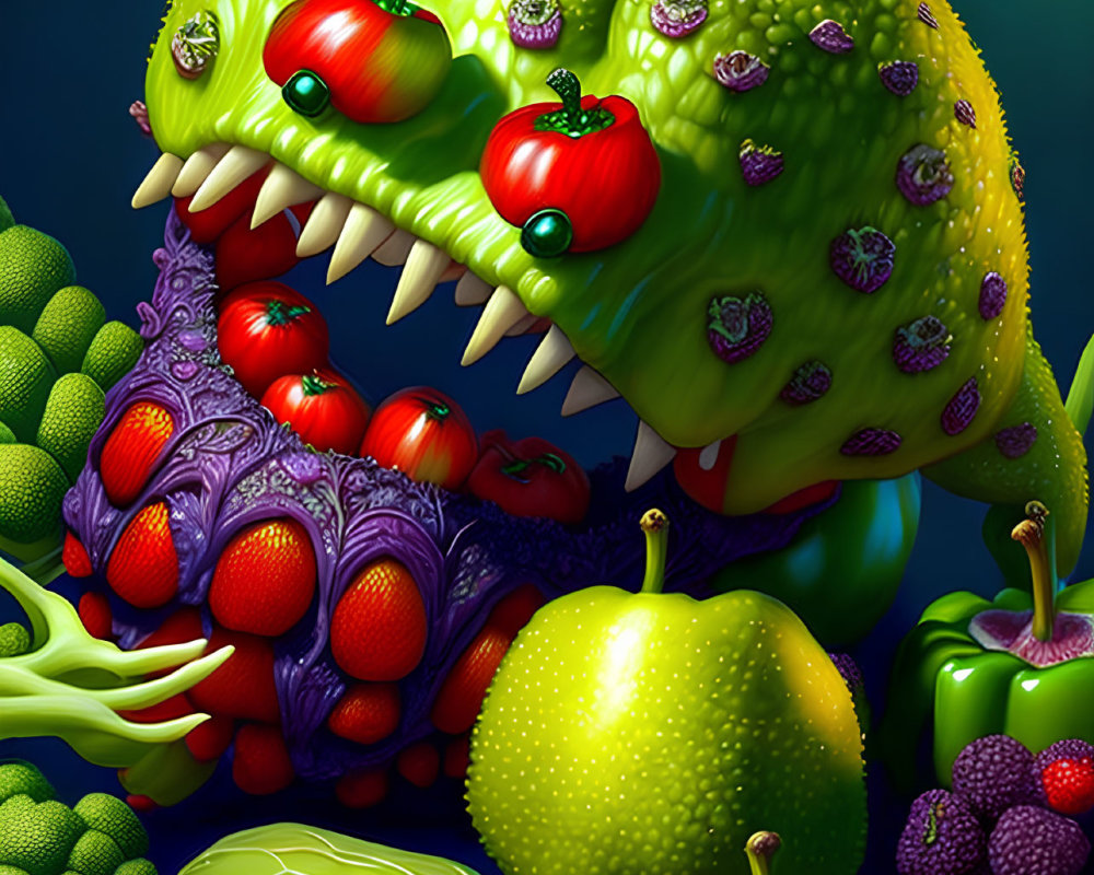 Colorful Monster Sculpture: Fruit and Vegetable Theme