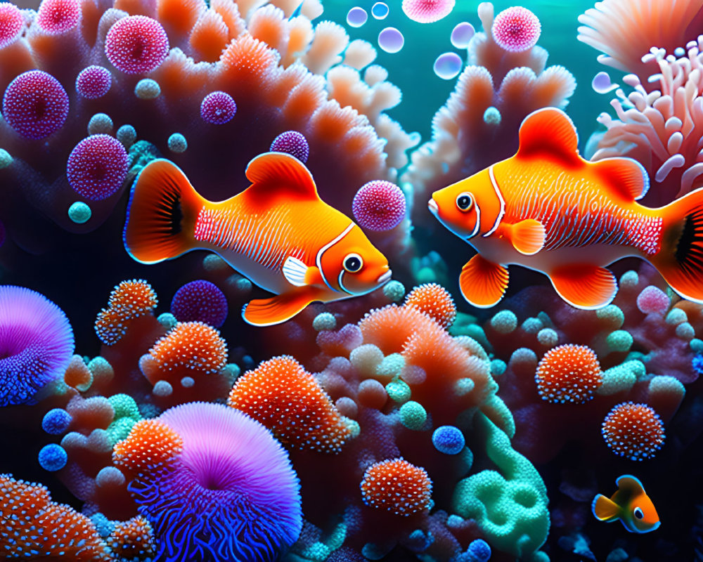 Colorful Clownfish in Vibrant Underwater Coral Scene