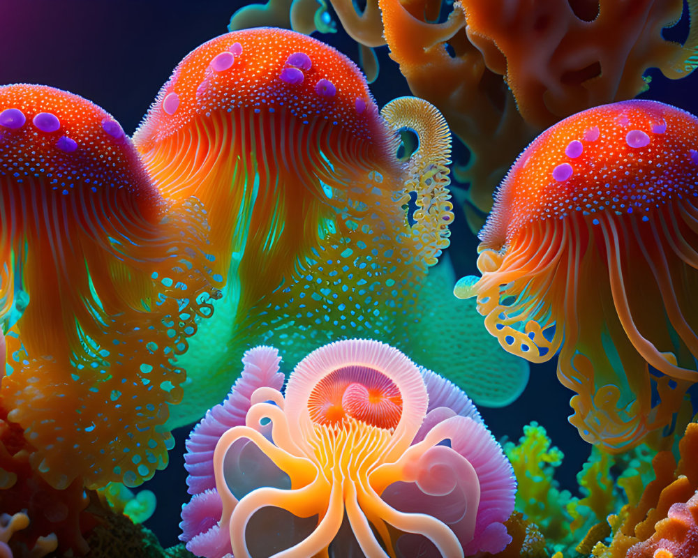 Colorful Jellyfish and Coral in Underwater Scene