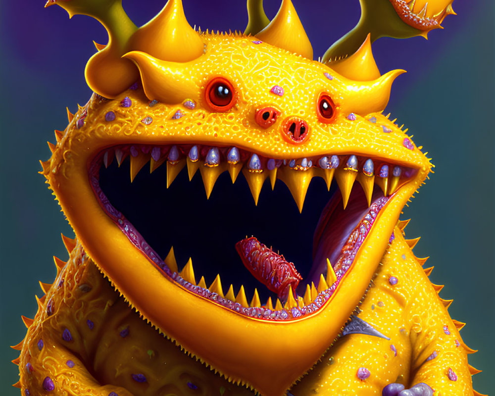 Colorful Monster Illustration with Multiple Eyes and Sharp Teeth