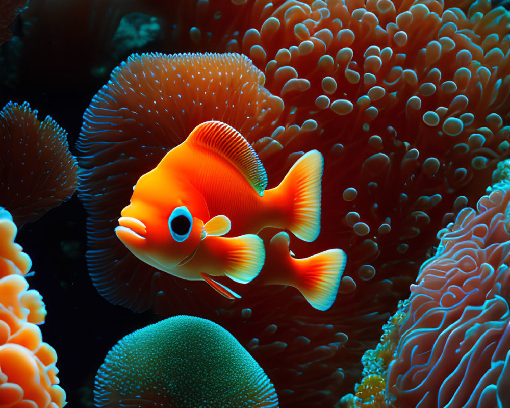 Colorful Clownfish Among Vibrant Sea Anemones Underwater