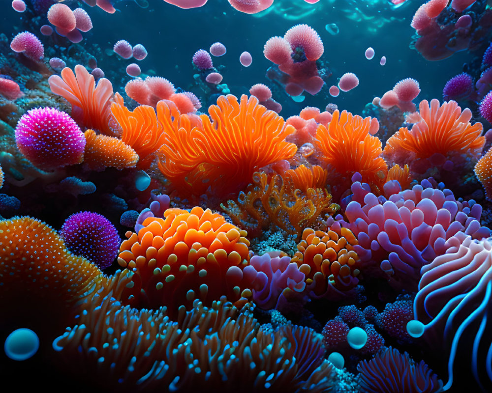 Colorful Underwater Coral and Sea Anemones Display Variety of Textures