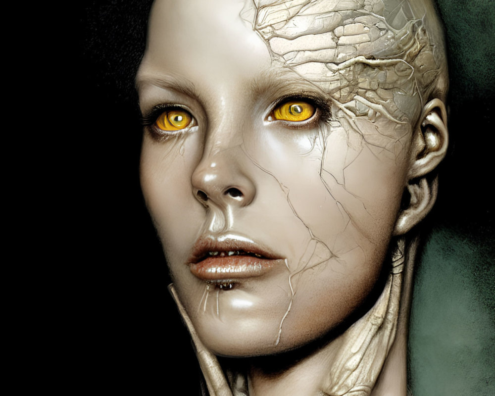 Metallic-faced humanoid with yellow eyes and cable-like neck.