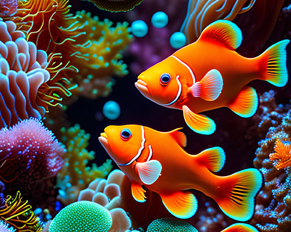 Colorful Clownfish in Vibrant Underwater Coral Scene