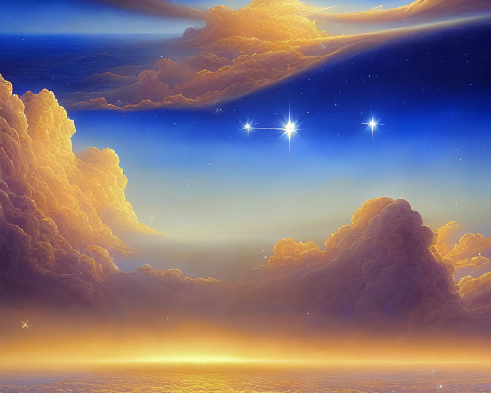 Celestial digital artwork with bright stars and radiant light source