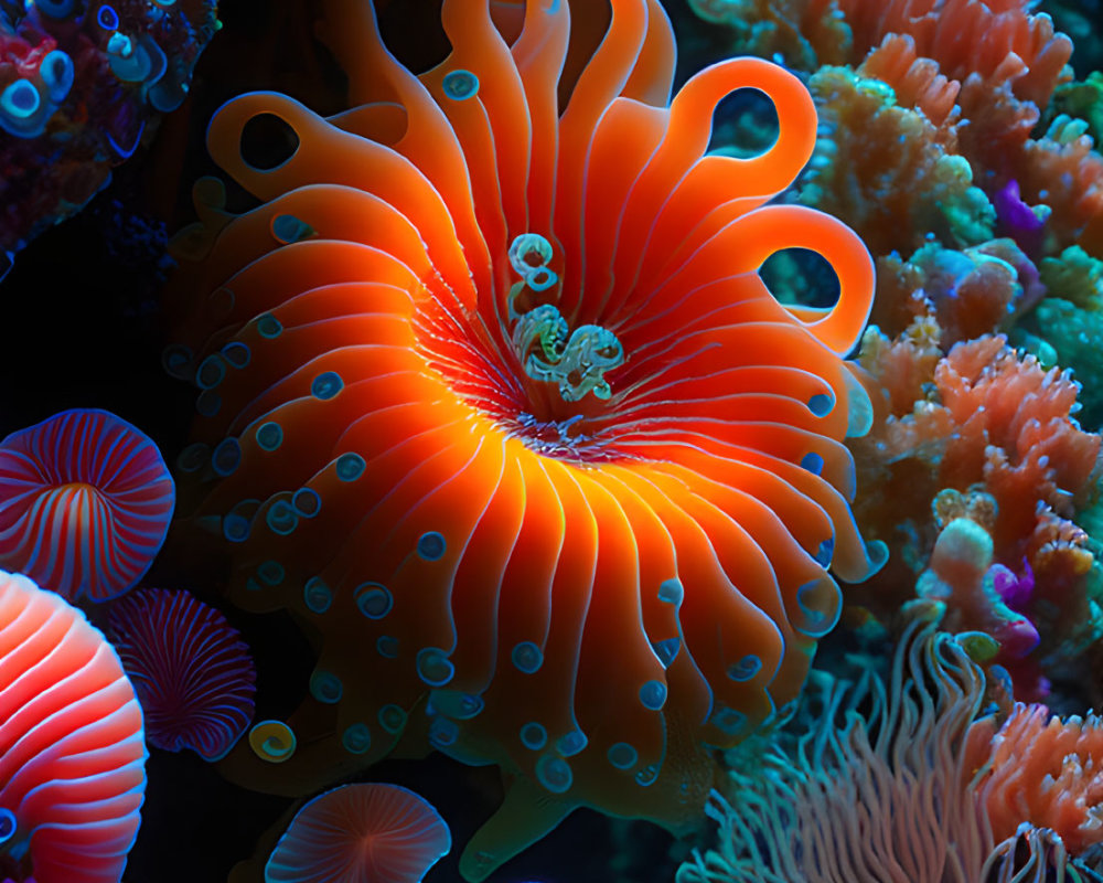 Colorful Underwater Scene with Diverse Sea Anemones and Coral