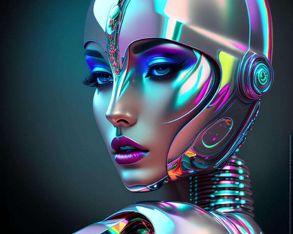 Colorful Female Robot Artwork on Dark Background