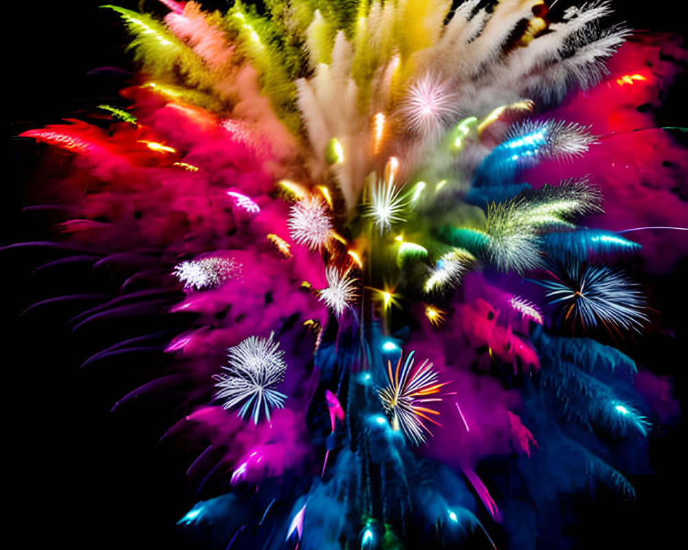 Colorful Fireworks Display Against Dark Sky