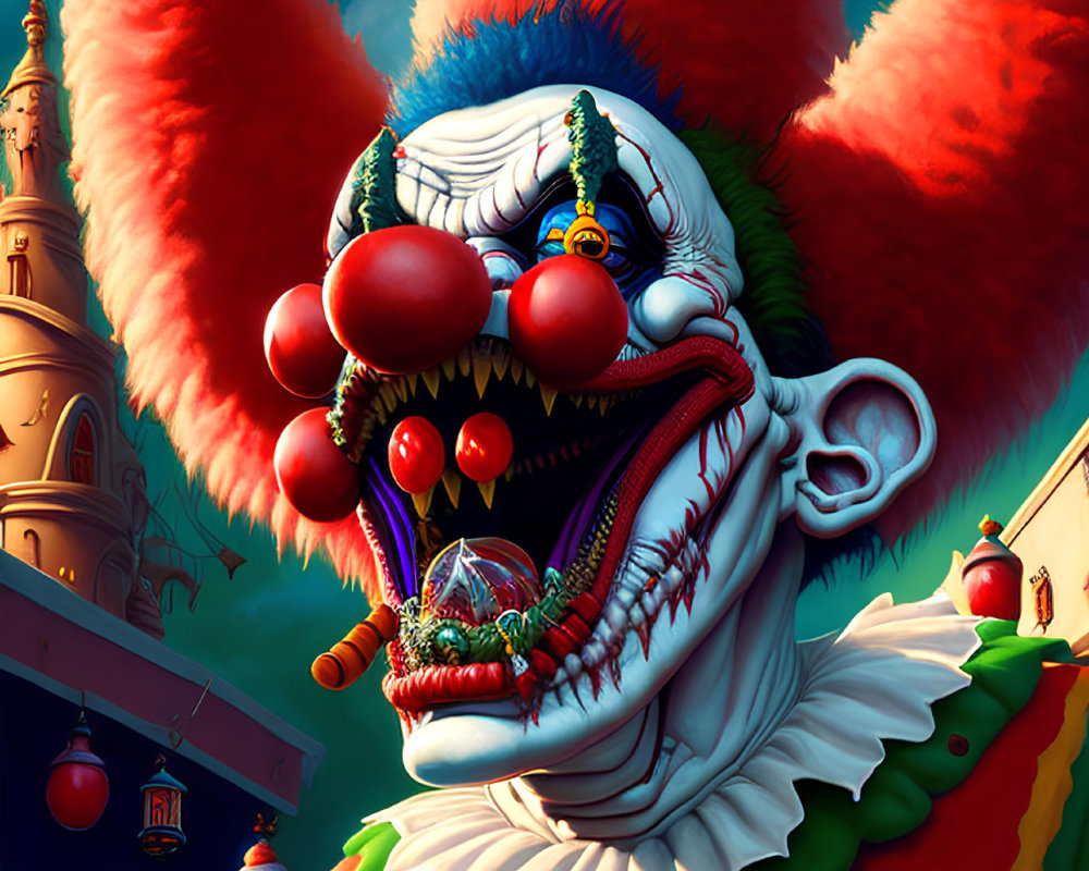 Detailed Illustration of Menacing Clown in Ornate Costume