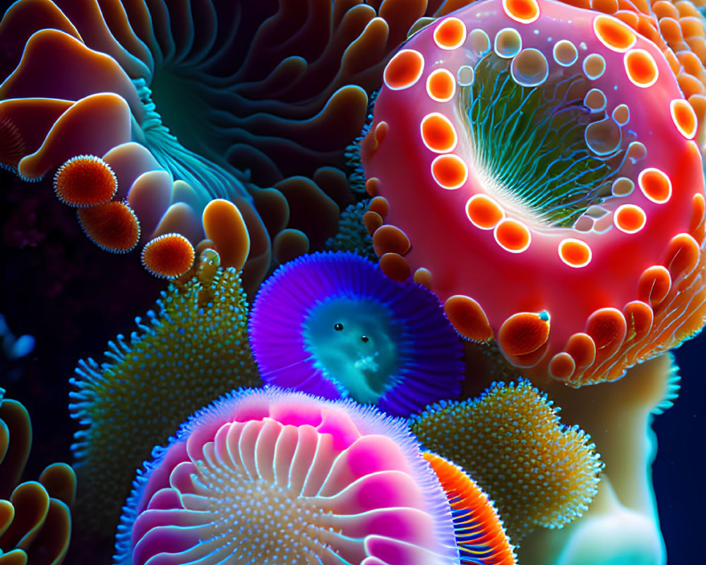 Colorful Abstract Underwater Sea Life Art: Vibrant Neon Coral Structures