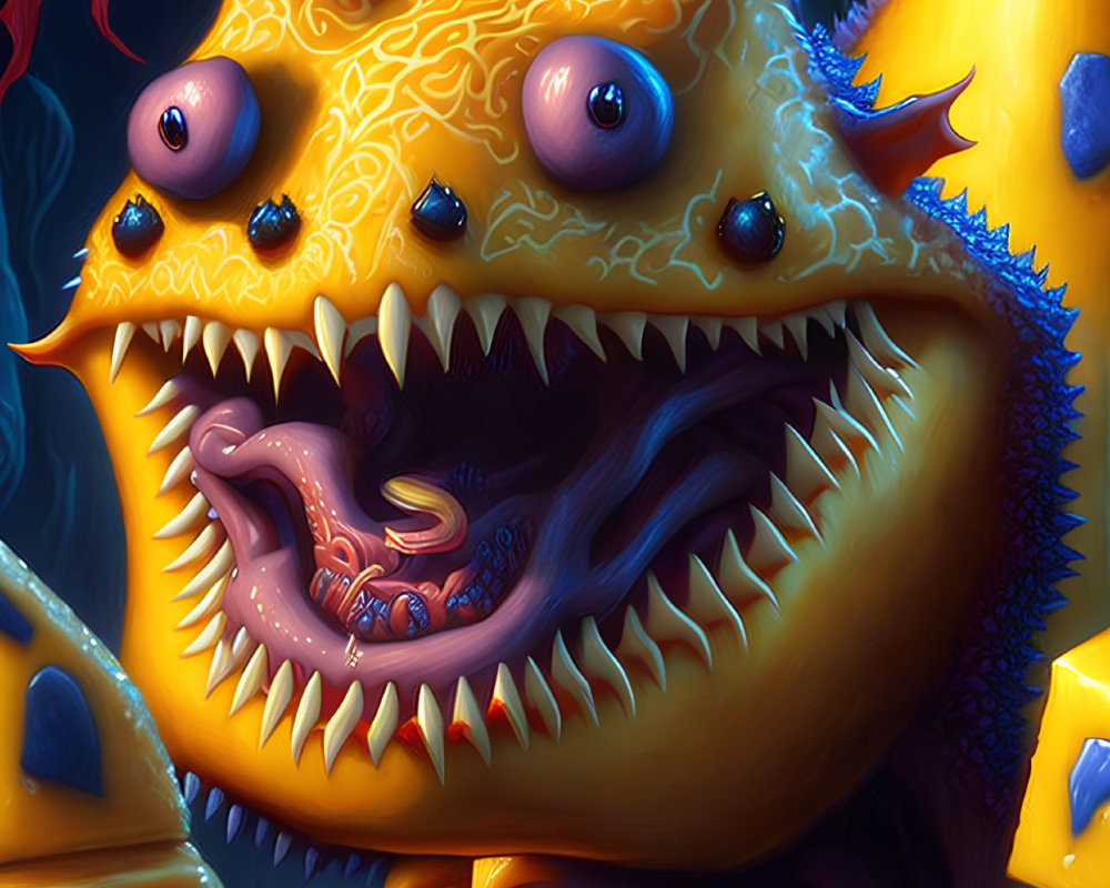 Colorful Stylized Monster Creature with Multiple Eyes and Sharp Teeth