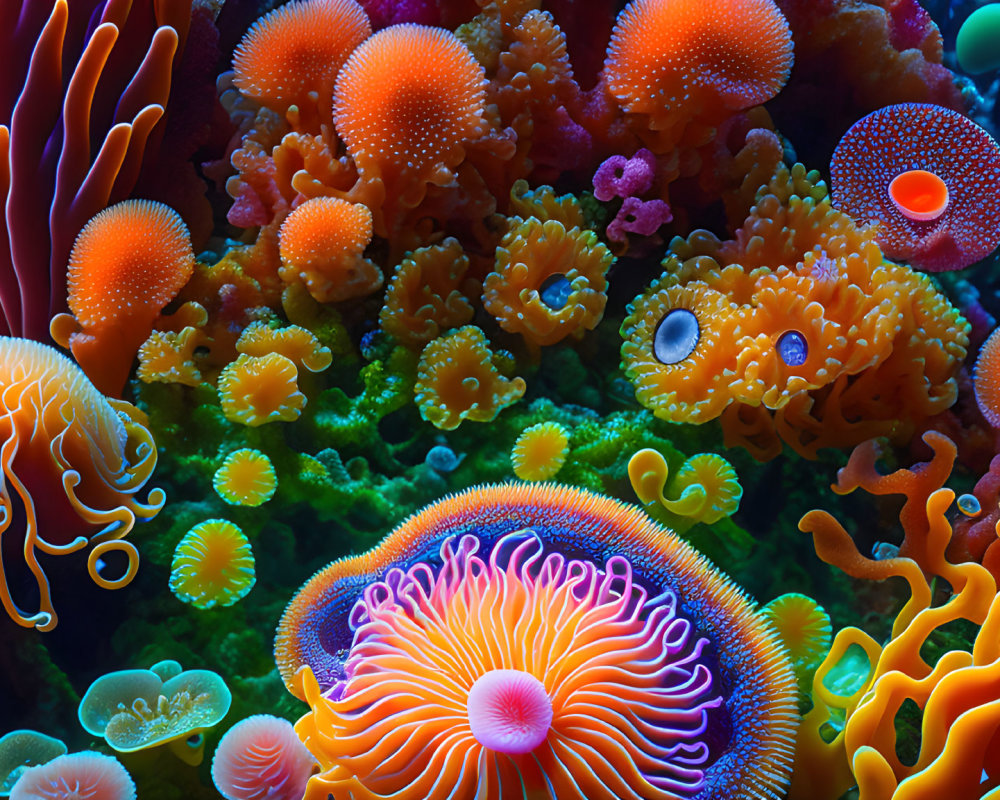 Colorful Coral and Anemones in Vibrant Underwater Scene