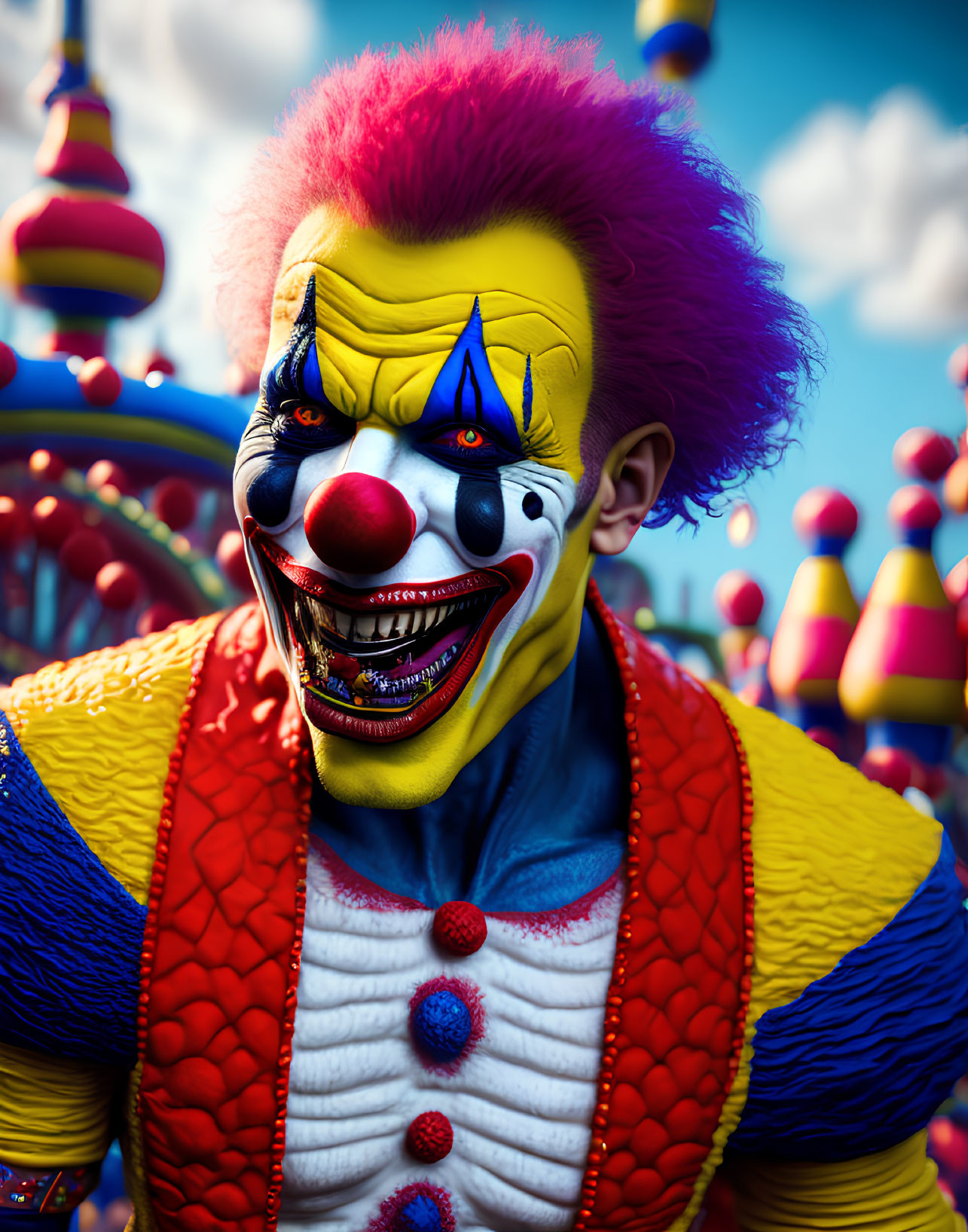 Colorful Clown with Menacing Smile and Vibrant Features