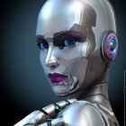 Colorful Female Robot Artwork on Dark Background