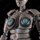 Detailed Cybernetic Suit on Female Robot with Iridescent Lighting