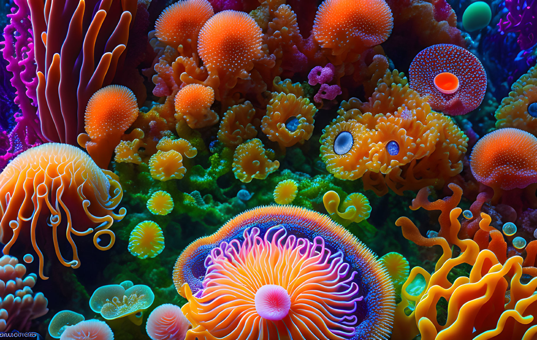 Colorful Coral and Anemones in Vibrant Underwater Scene