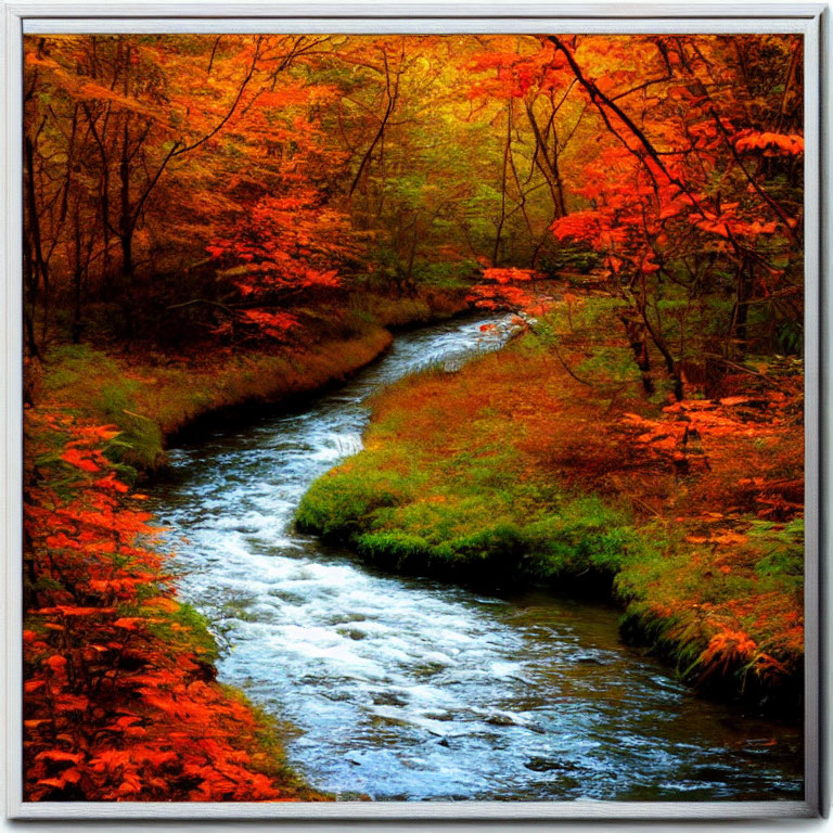 Tranquil autumnal forest with meandering stream