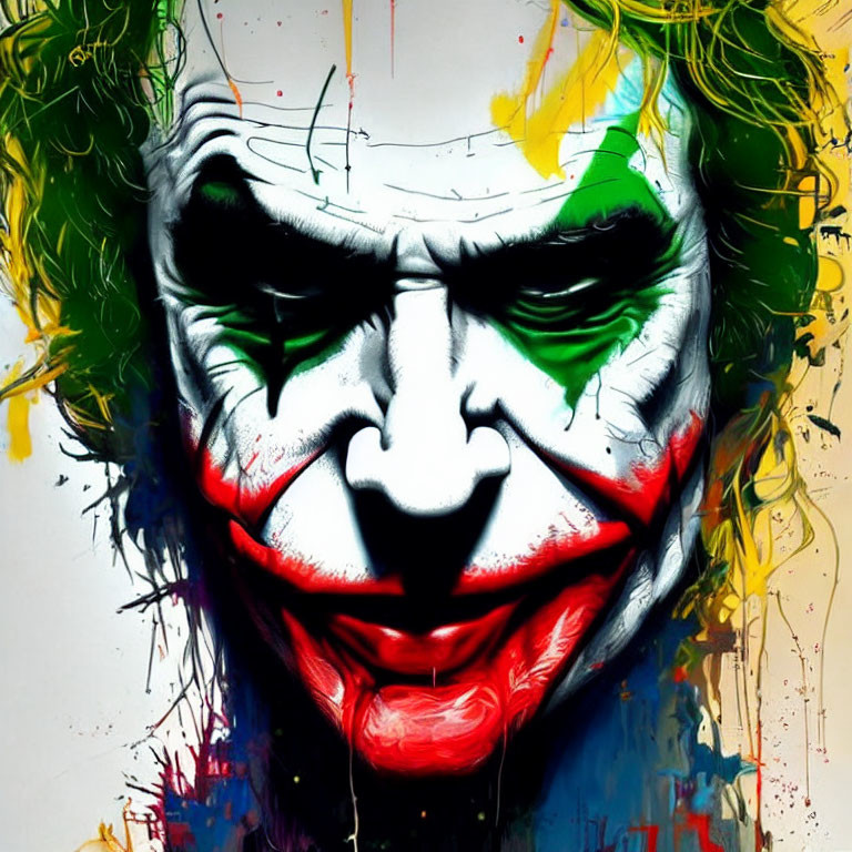 Colorful Joker Face Painting with Intense Expression