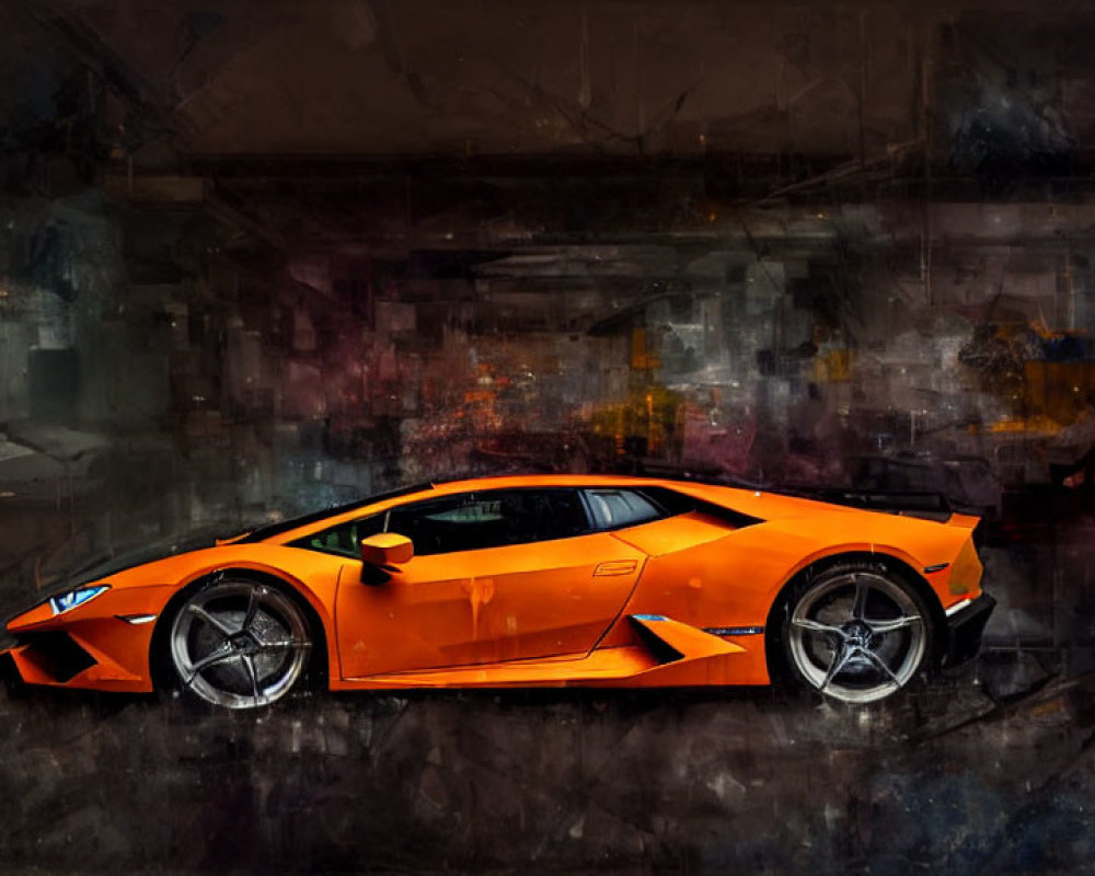 Orange Lamborghini Aventador Parked Against Dark Abstract Background