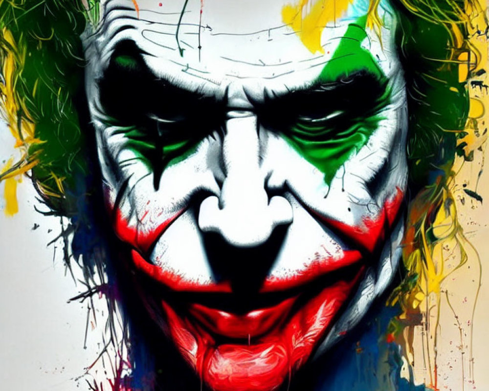 Colorful Joker Face Painting with Intense Expression