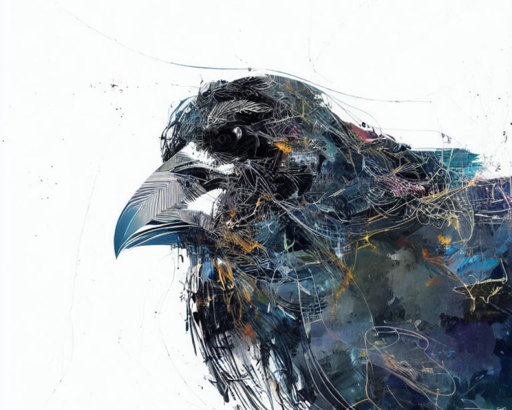 Abstract Crow Art with Intricate Lines and Vibrant Colors