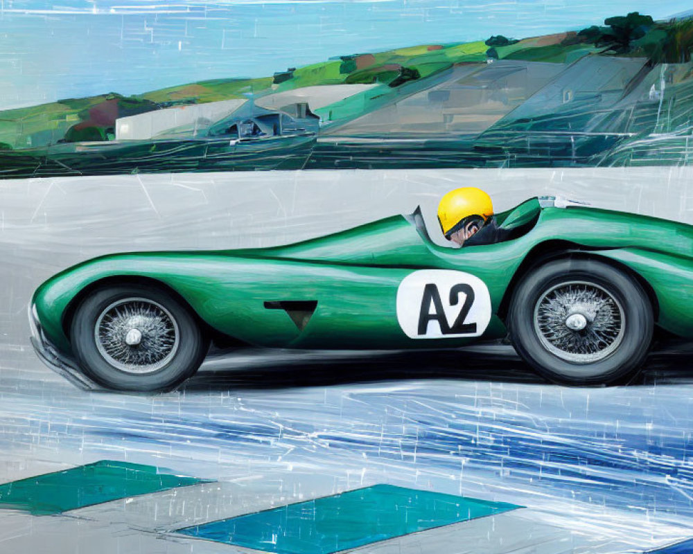 Colorful Racing Car Artwork Featuring "A2" Number on Green Car