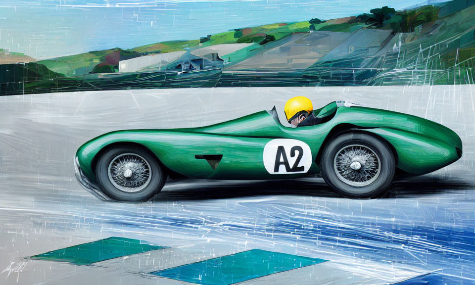 Colorful Racing Car Artwork Featuring "A2" Number on Green Car