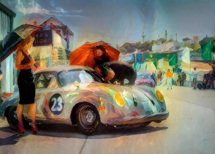 Porsche 356 in the pits, Laguna Seca