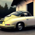 Classic Cream Porsche 356 Parked by Open Barn