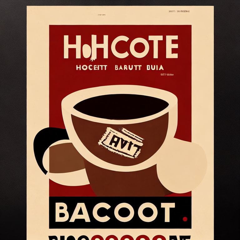 Vintage-style Coffee Cup Poster with Cyrillic Script on Deep Red Background