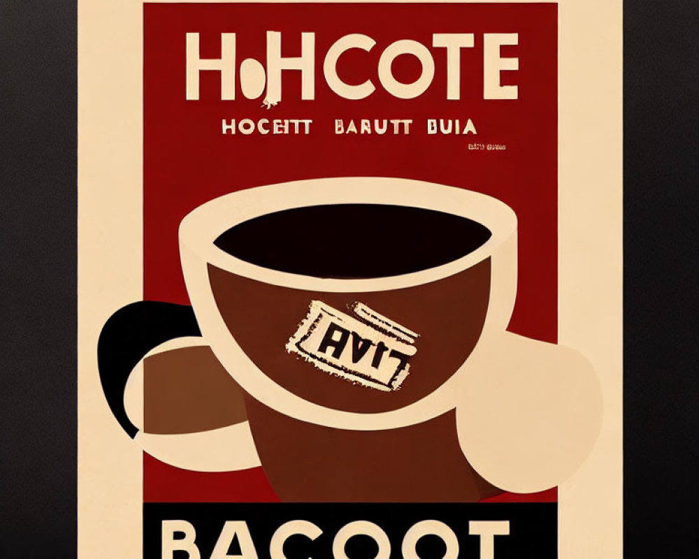 Vintage-style Coffee Cup Poster with Cyrillic Script on Deep Red Background