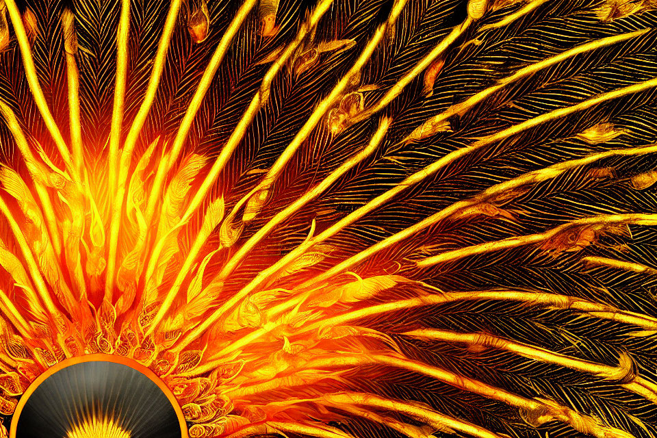 Abstract Fractal Design: Fiery Orange & Golden Tones, Sun-like Radiating Rays