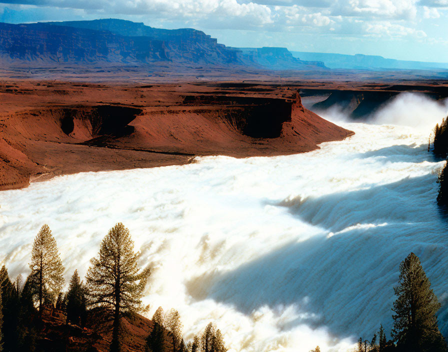 Majestic river with white water rapids in rugged landscape