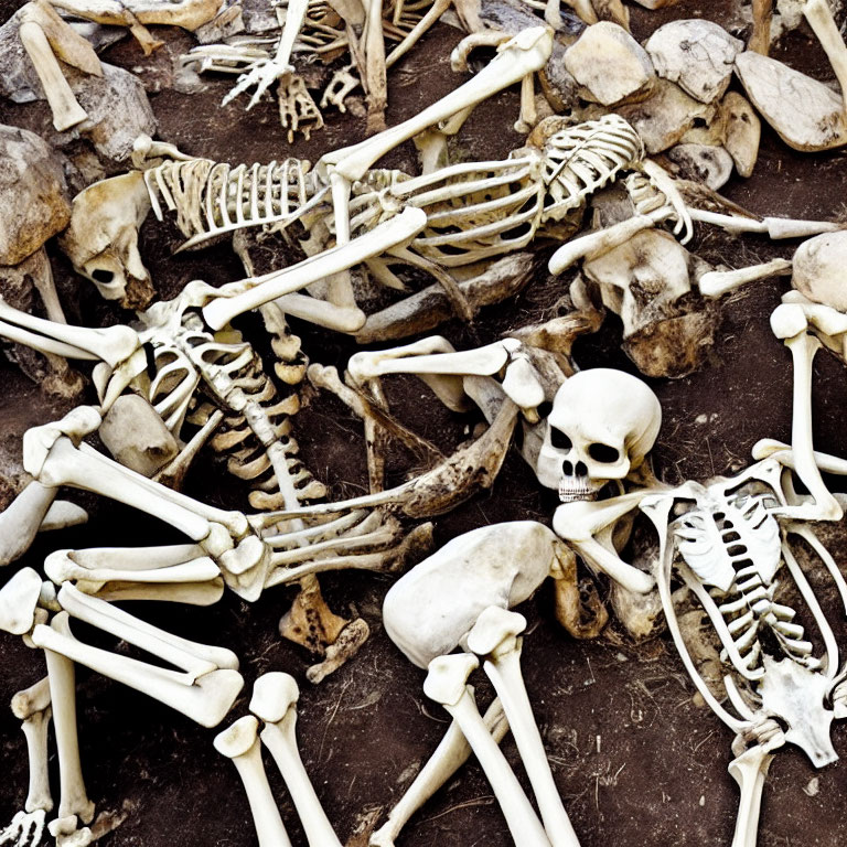 Assorted Human Skeletons Displayed Haphazardly